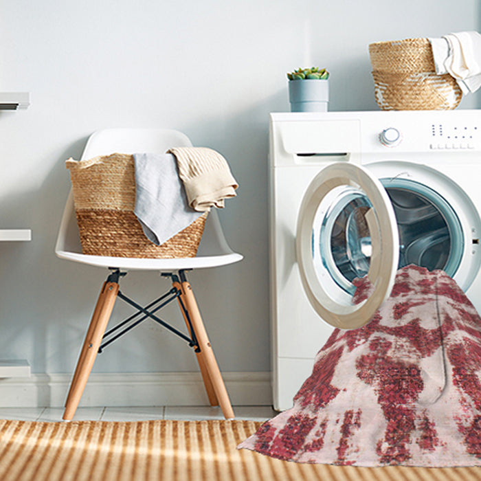 Machine Washable Abstract Deep Rose Pink Rug in a Washing Machine, wshabs782