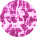 Round Machine Washable Abstract Pink Modern Rug, wshabs782pnk