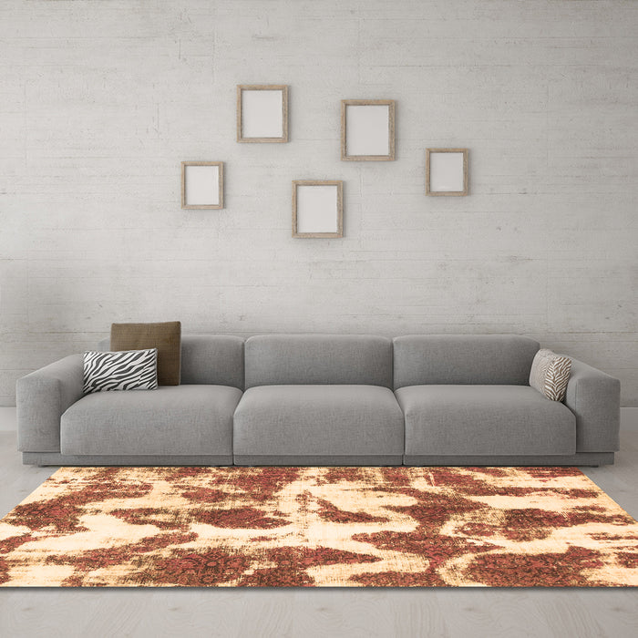 Machine Washable Abstract Brown Modern Rug in a Living Room,, wshabs782brn