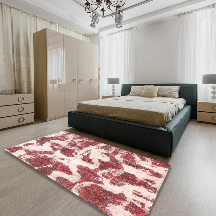 Machine Washable Abstract Deep Rose Pink Rug in a Bedroom, wshabs782