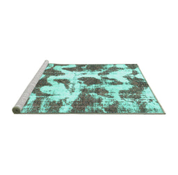Sideview of Machine Washable Abstract Turquoise Modern Area Rugs, wshabs782turq