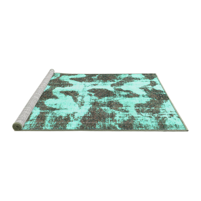 Sideview of Machine Washable Abstract Turquoise Modern Area Rugs, wshabs782turq
