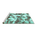 Sideview of Machine Washable Abstract Turquoise Modern Area Rugs, wshabs782turq