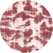 Round Machine Washable Abstract Deep Rose Pink Rug, wshabs782