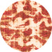 Round Machine Washable Abstract Orange Modern Area Rugs, wshabs782org