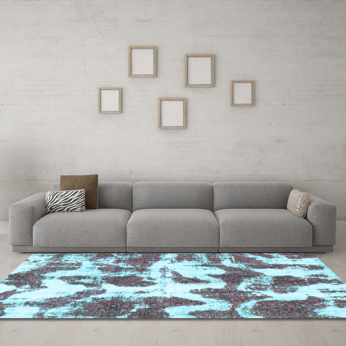 Machine Washable Abstract Light Blue Modern Rug in a Living Room, wshabs782lblu