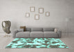 Machine Washable Abstract Turquoise Modern Area Rugs in a Living Room,, wshabs782turq