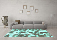 Machine Washable Abstract Turquoise Modern Rug, wshabs782turq