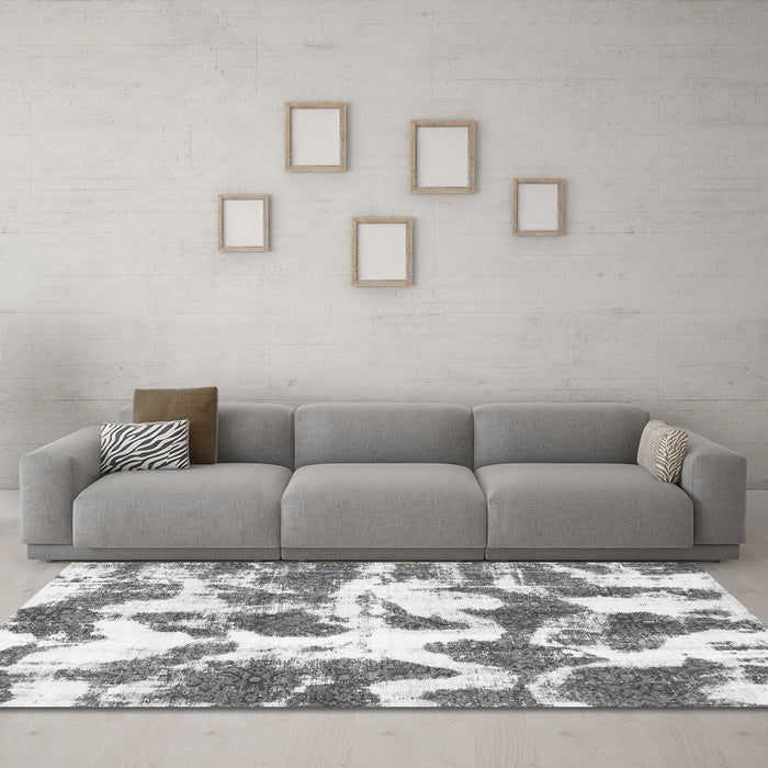 Machine Washable Abstract Gray Modern Rug in a Living Room,, wshabs782gry