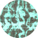 Round Abstract Turquoise Modern Rug, abs782turq