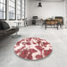 Round Machine Washable Abstract Deep Rose Pink Rug in a Office, wshabs782