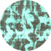 Round Machine Washable Abstract Turquoise Modern Area Rugs, wshabs782turq