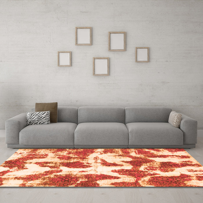 Machine Washable Abstract Orange Modern Area Rugs in a Living Room, wshabs782org