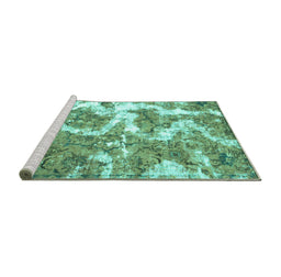 Sideview of Machine Washable Abstract Turquoise Modern Area Rugs, wshabs783turq