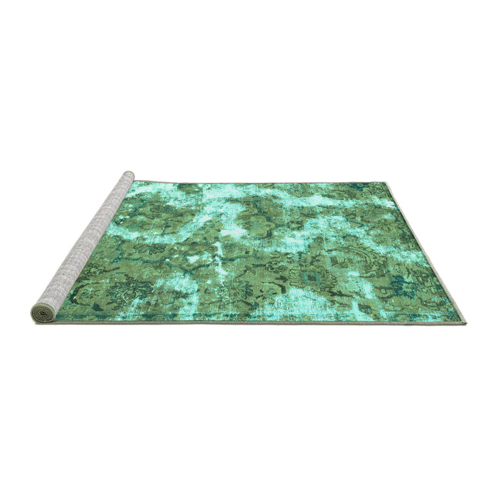 Sideview of Machine Washable Abstract Turquoise Modern Area Rugs, wshabs783turq