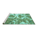 Sideview of Machine Washable Abstract Turquoise Modern Area Rugs, wshabs783turq