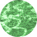 Round Machine Washable Abstract Emerald Green Modern Area Rugs, wshabs783emgrn