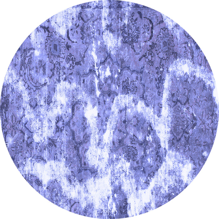 Round Machine Washable Abstract Blue Modern Rug, wshabs783blu