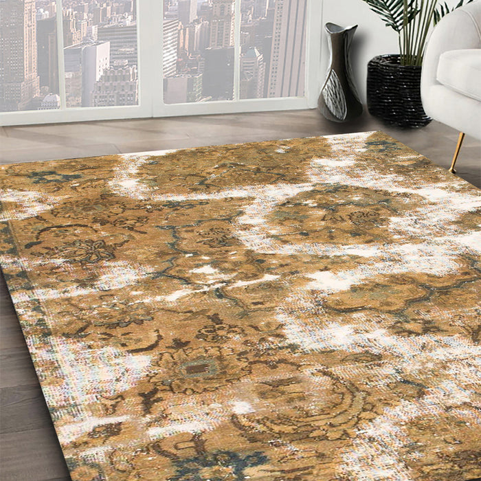 Abstract Light Brown Modern Rug in Family Room, abs783