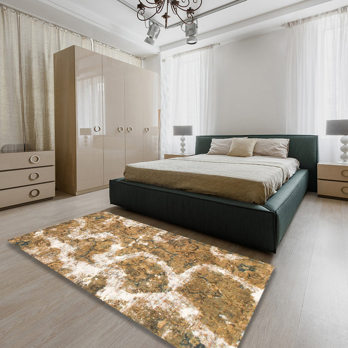 Machine Washable Abstract Light Brown Rug in a Bedroom, wshabs783