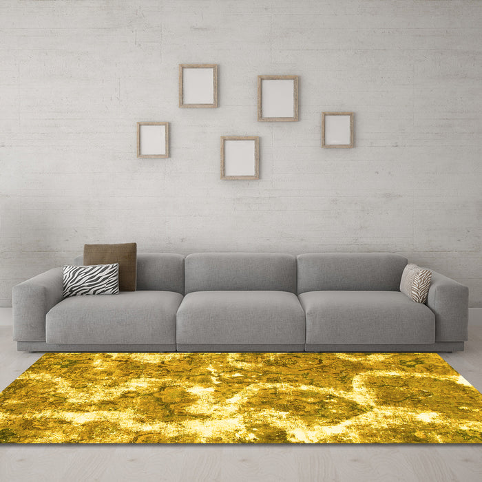 Machine Washable Abstract Yellow Modern Rug in a Living Room, wshabs783yw
