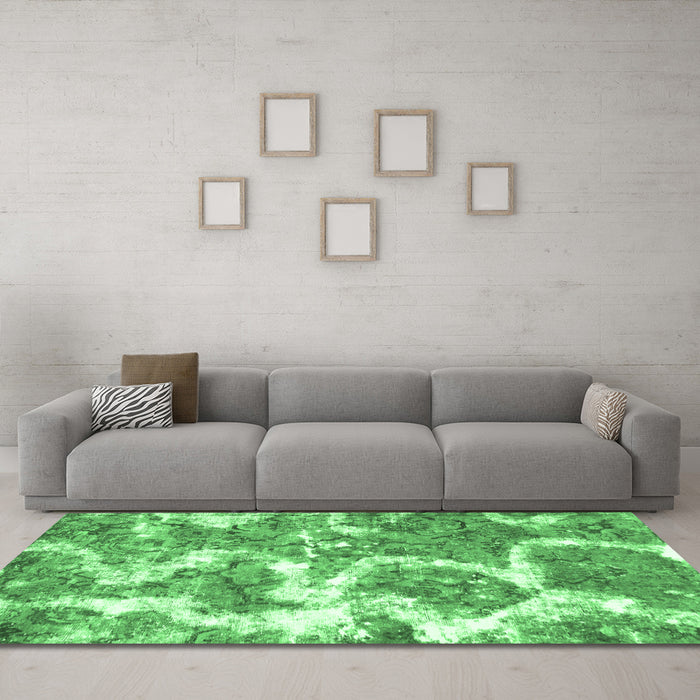 Machine Washable Abstract Emerald Green Modern Area Rugs in a Living Room,, wshabs783emgrn