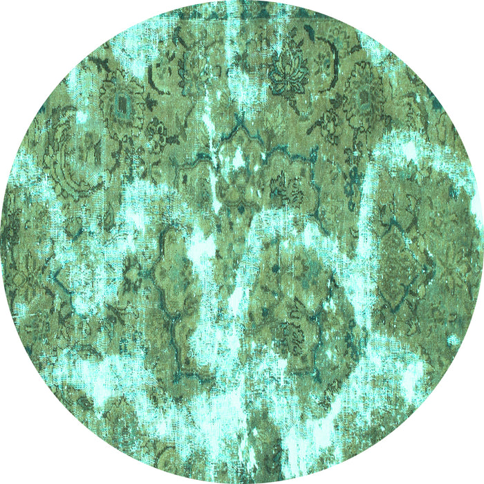 Round Abstract Turquoise Modern Rug, abs783turq
