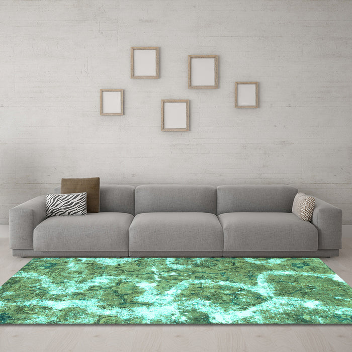 Machine Washable Abstract Turquoise Modern Area Rugs in a Living Room,, wshabs783turq