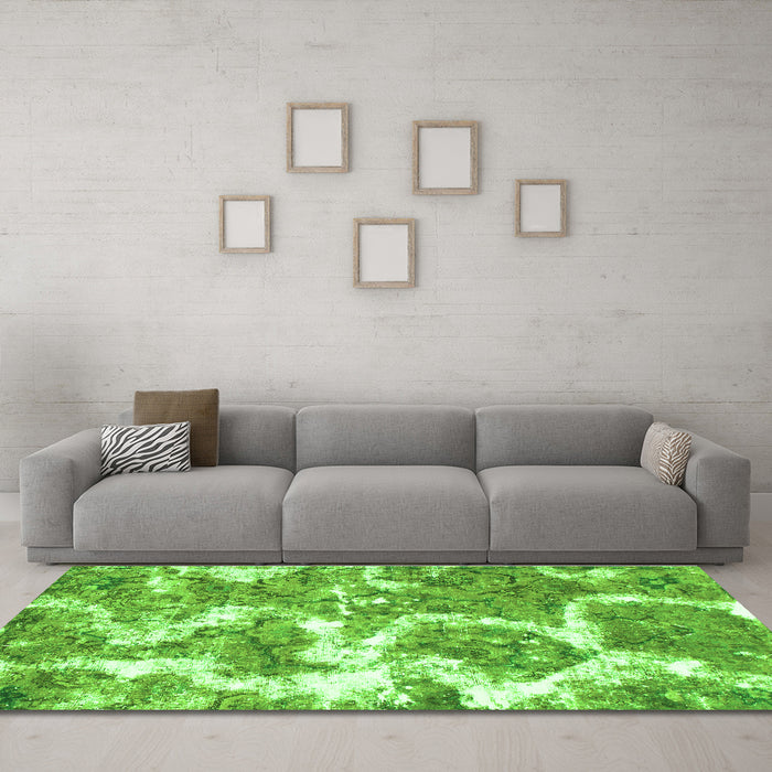 Machine Washable Abstract Green Modern Area Rugs in a Living Room,, wshabs783grn