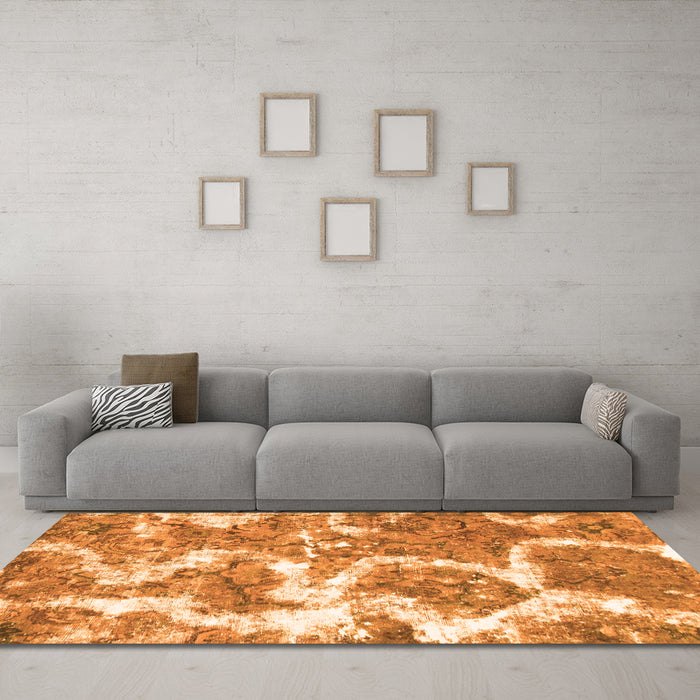 Machine Washable Abstract Orange Modern Area Rugs in a Living Room, wshabs783org