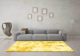 Machine Washable Abstract Yellow Modern Rug in a Living Room, wshabs784yw