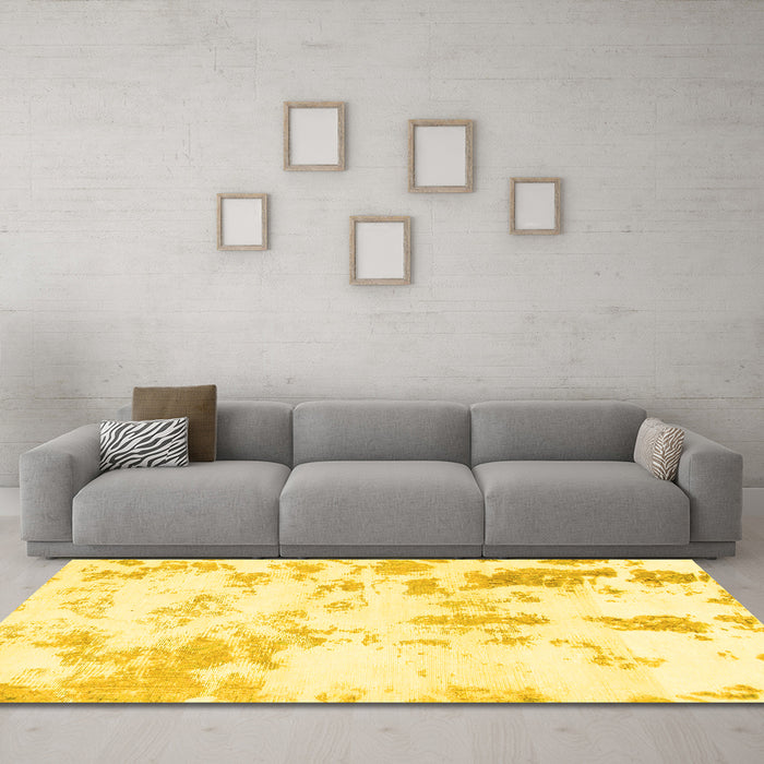 Machine Washable Abstract Yellow Modern Rug in a Living Room, wshabs784yw
