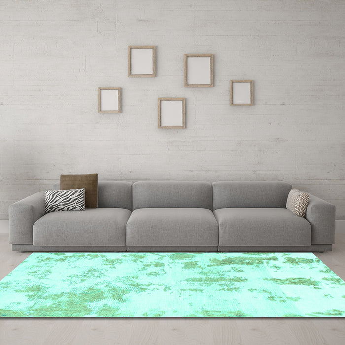 Machine Washable Abstract Turquoise Modern Area Rugs in a Living Room,, wshabs784turq