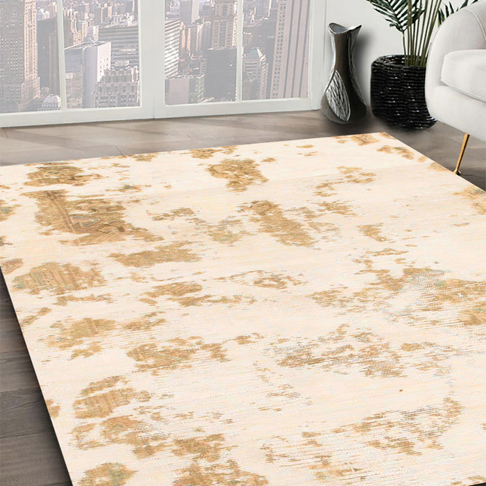 Machine Washable Abstract Bisque Beige Rug in a Family Room, wshabs784