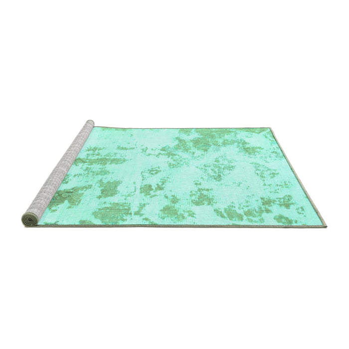 Sideview of Machine Washable Abstract Turquoise Modern Area Rugs, wshabs784turq