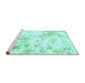 Sideview of Machine Washable Abstract Turquoise Modern Area Rugs, wshabs784turq