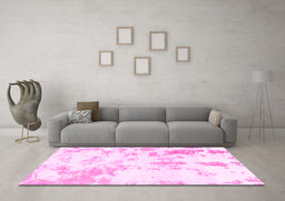 Machine Washable Abstract Pink Modern Rug in a Living Room, wshabs784pnk