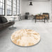 Round Machine Washable Abstract Bisque Beige Rug in a Office, wshabs784