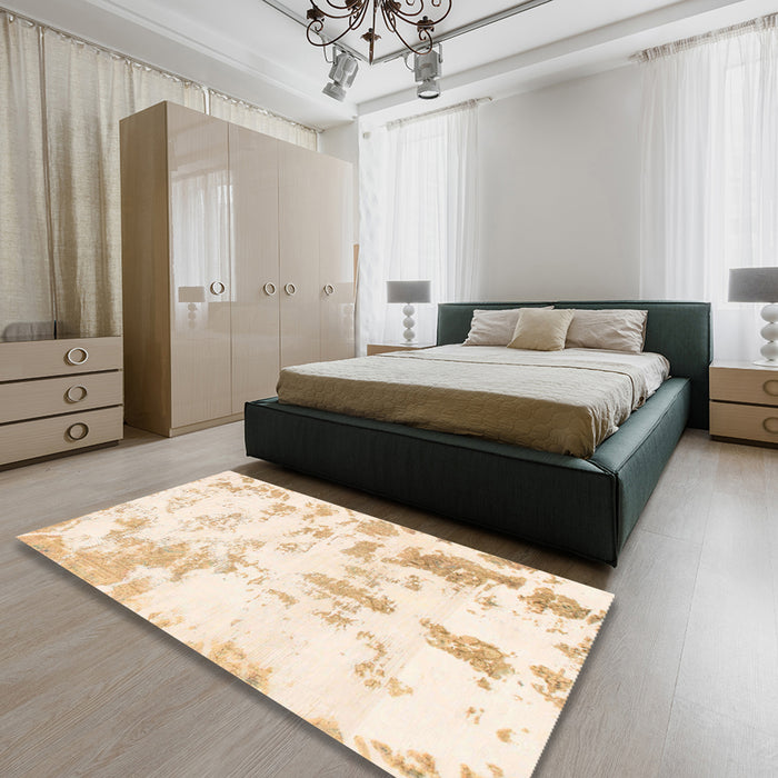 Machine Washable Abstract Bisque Beige Rug in a Bedroom, wshabs784