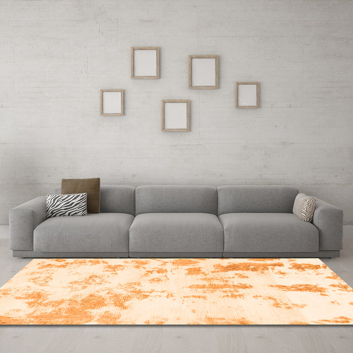 Machine Washable Abstract Orange Modern Area Rugs in a Living Room, wshabs784org