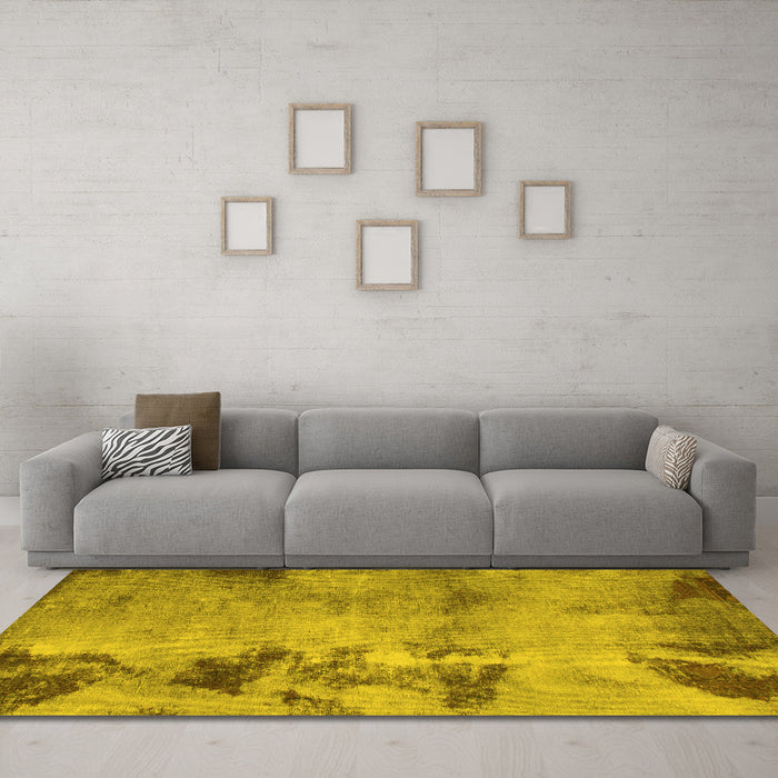 Machine Washable Abstract Yellow Modern Rug in a Living Room, wshabs785yw