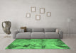 Machine Washable Abstract Emerald Green Modern Area Rugs in a Living Room,, wshabs785emgrn