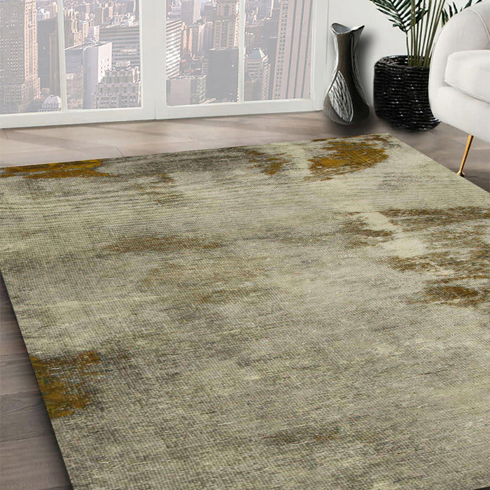 Abstract Dark Khaki Green Modern Rug in Family Room, abs785