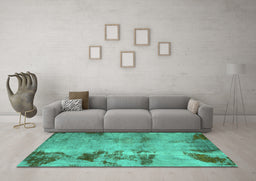 Machine Washable Abstract Turquoise Modern Area Rugs in a Living Room,, wshabs785turq