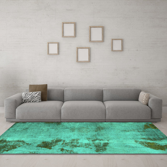 Machine Washable Abstract Turquoise Modern Area Rugs in a Living Room,, wshabs785turq