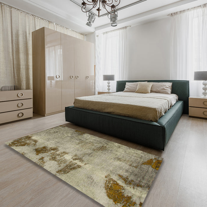 Machine Washable Abstract Dark Khaki Green Rug in a Bedroom, wshabs785