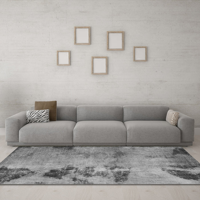 Machine Washable Abstract Gray Modern Rug in a Living Room,, wshabs785gry
