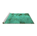 Sideview of Machine Washable Abstract Turquoise Modern Area Rugs, wshabs785turq