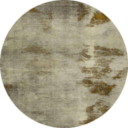 Round Machine Washable Abstract Dark Khaki Green Rug, wshabs785