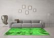 Machine Washable Abstract Green Modern Area Rugs in a Living Room,, wshabs785grn